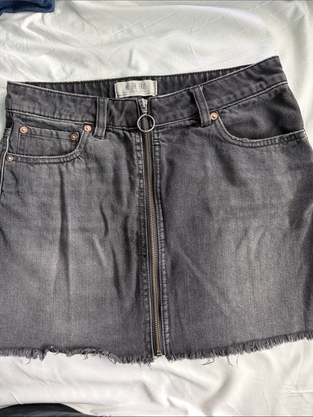 Free People Charcoal Gray Zip-Front Denim Mini Skirt